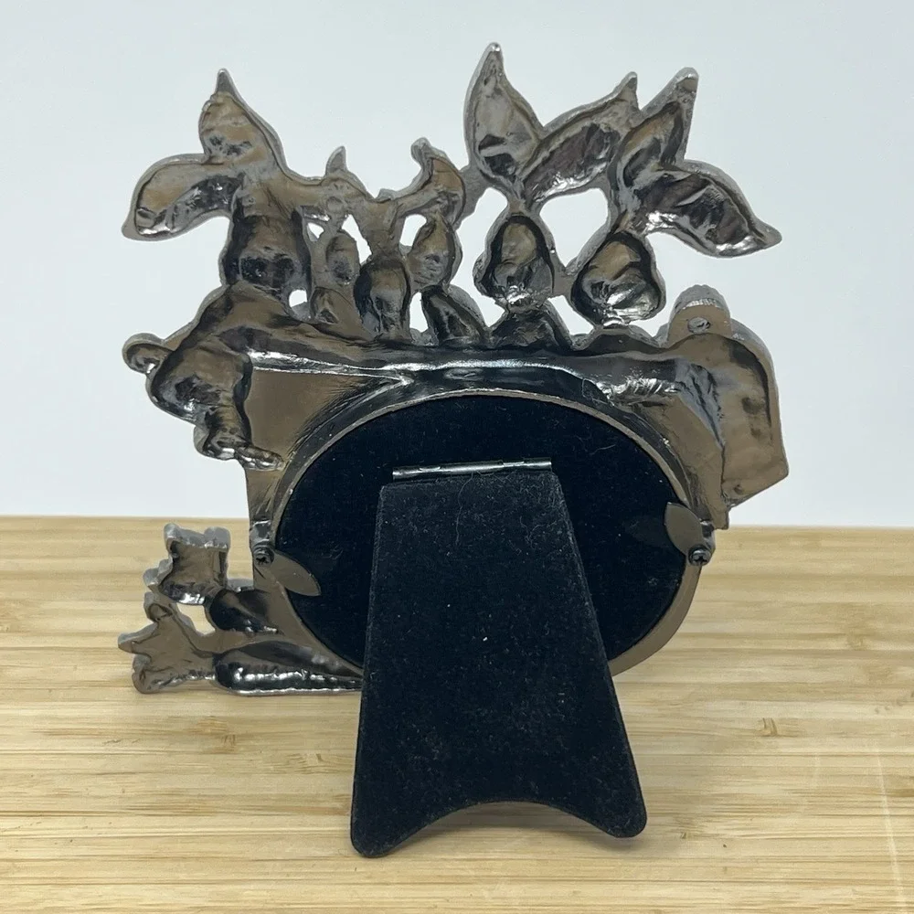 Pewter Easter Bunny Rabbit Picture‎ Frame Carrot Basket weave Heavy 5
